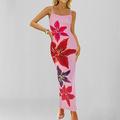 Per donna Abito maxi Abito Sottoveste Vacanza Compleanno Casual Quotidiano Ferie Data Vestibilità regolare Floreale Grafico Senza Maniche Spalline sottili Blu chiaro Stampa arancione Rosa Blu reale
