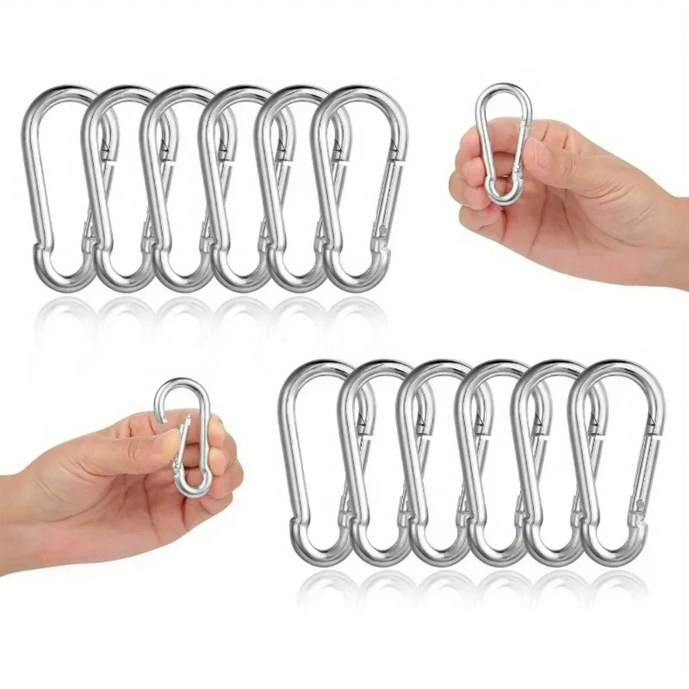 12-teiliges Edelstahl-Karabiner-Set, 6 x 60 mm, 180 kg Tragfähigkeit, rostbeständig verzinkt, vielseitig einsetzbar für Outdoor-Aktivitäten Image