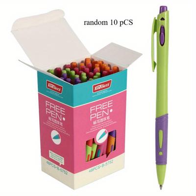 TEMU 10 Retractable Ballpoint Pens, Blue Ink, 0.5mm, Large Capacity, Comfortable Grip - Students And Office Use Image
