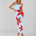 Per donna Abito maxi Abito Sottoveste Vacanza Compleanno Casual Quotidiano Ferie Data Vestibilità regolare Floreale Grafico Senza Maniche Spalline sottili Blu chiaro Stampa arancione Rosa Blu reale