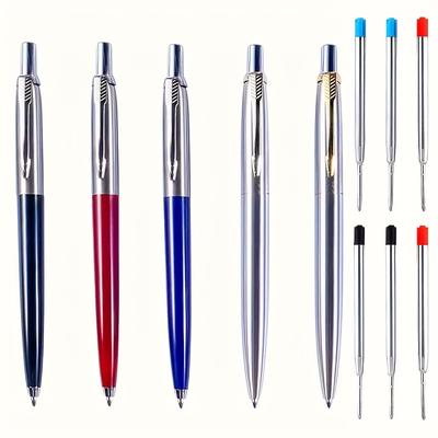 TEMU 5pcs Professional Metal Ballpoint Pens(6pcs Pen Refills), Retractable Medium Point, Smooth Writing, Comfortable Grip, Round For Office And Personal Use Image