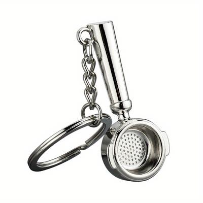TEMU Stainless Steel Coffee Portafilter Keychain - Durable Alloy Pendant With Chain & Key Ring For Bags, Purses, Car Keys - Stylish Gift For , Coffee Bar Accessories Image