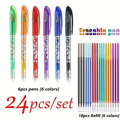 TEMU 24/30pcs Set, Multicolor Erasable Gel Pen Fine Point 0.5mm, 6 Colors Ink Refills Washable Handle Office Stationery Office Handwriting Pen Image