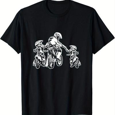 TEMU Motorcycle Print Men And Women Stylish Graphic Print T-shirt - Comfortable Casual Wear With Designs - High-quality Short Sleeve Tees For 180g Pure Cotton Image