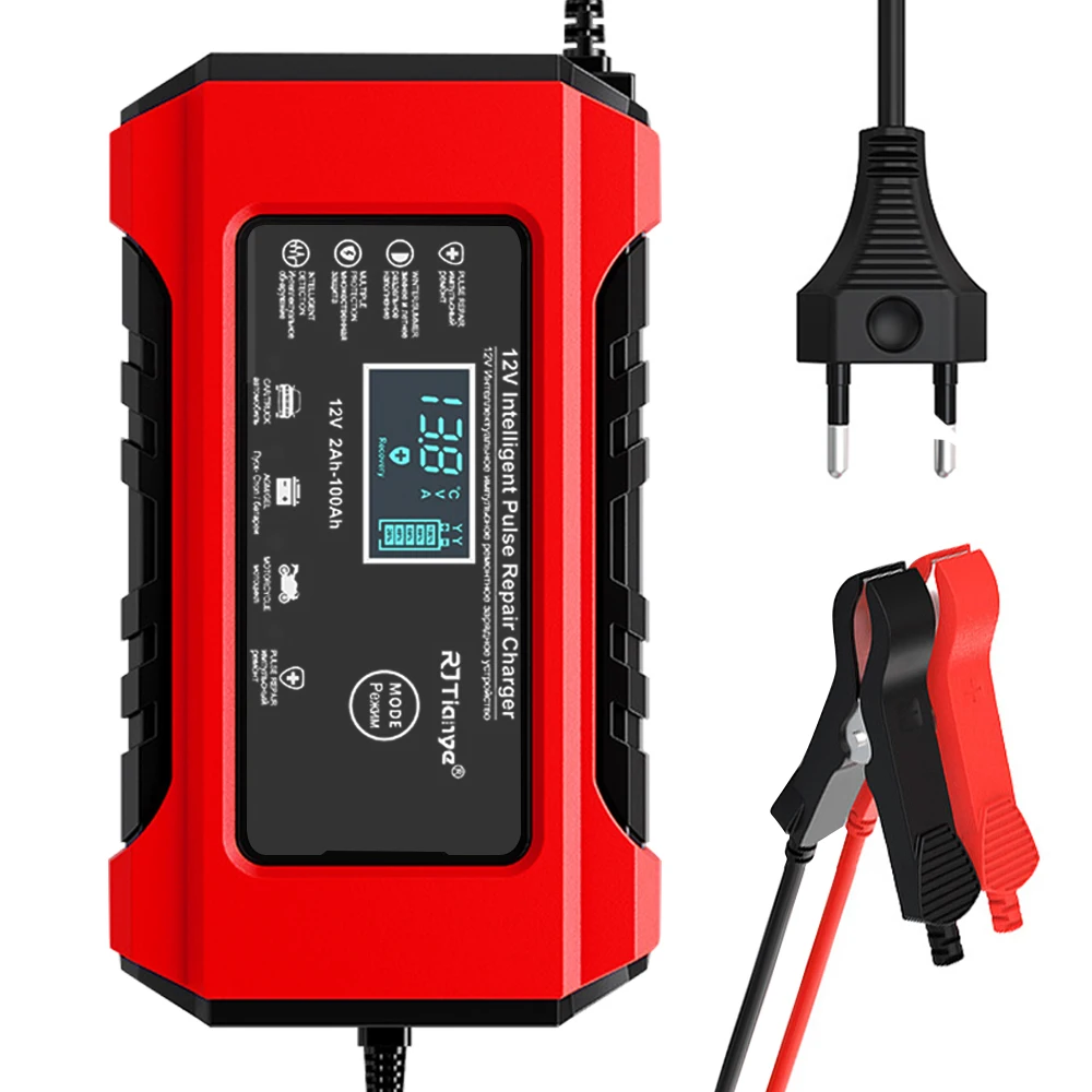 Auto-/Motorrad-Ladegerät, 12 V, 6 A, digitaler Bildschirm, geeignet für Blei-Säure-Batterien, EU-Stecker, intelligentes Batterieladegerät Image