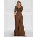 Abito A-Line per la madre della sposa Abito formale per ospiti di matrimonio Elegante scollo a V lunghezza a terra in chiffon manica corta con volant colore solido