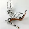 Sexy Frauen Schwarz Weiß Leopard Spitz Clip Toe Stiletto Ferse Rutsche Hausschuhe Weibliche High Heel Bankett Sandalen Schuhe Größe 45