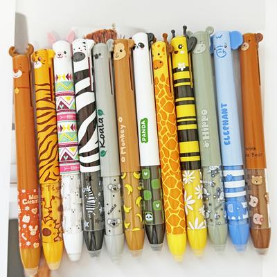 TEMU 6pcs/12pcs Cute Zoo Theme Erasable Gel Pens, 2 Colors Blue And Red Color Ink Pen With Eraser Clear, Double Retractable Clicks Gel Pen, Smooth Writing For Journaling School & Office Supplies Image