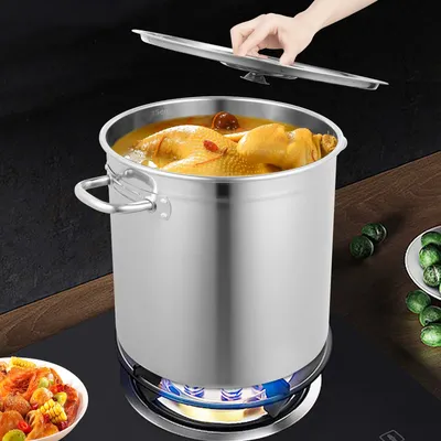 [Stockpot] 30 Quart 201 Stainless Steel Stockpot - 15x14in Large Capacity Durable Easy Clean - Home Kitchen