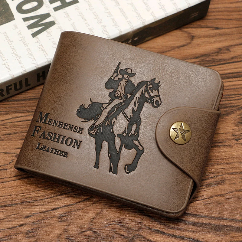 Vintage Hunter Braune Geldbörse Individualität Reitpferd Cowboy Leder Geldbörse Herren Kreditkartentasche Mode Schwarze Geldbörse