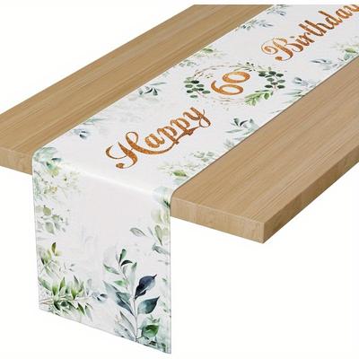 "TEMU 1pc 60th Birthday Eucalyptus Table Runner - 13x72 Inch, Green Polyester Fabric With Golden "happy 60th Birthday" Text, Elegant Party Decor For Milestone Celebrations, Birthday Party Decoration" Image