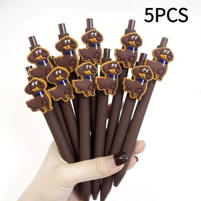 TEMU 5pcs/10pcs Dachshund Pattern Patch Pen Animal Puppy Series Press Neutral Ballpoint Pen Solid Color Round Ballpoint Pen Student Writing Stationery Gift Style Random Image