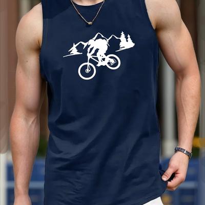 TEMU Men's Breathable Polyester Tank Top With Geometric Print - Casual Sleeveless Shirt For Summer, Machine Washable Image