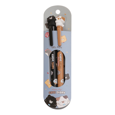 TEMU 2pcs Cat-themed Gel Pens Set, Gel Ink Rollerball Pens, 0.5mm Fine Tip, Quick Drying Black Ink, Back To School, Perfect Gift For Cat Lovers - Suitable For Use, Day And Women Gifts Image