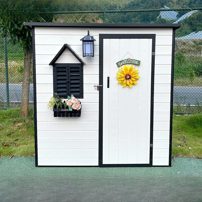 Abri de rangement de jardin extérieur en métal de 6,1x6,4 pieds avec base au sol, construction en acier mental, solution de rangement de jardin résistante aux intempéries