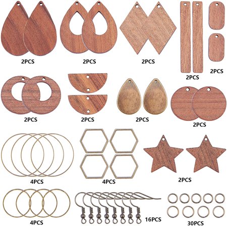 1box Walnut Wood & CCB Plastic Pendants Dangle Earring Making Kits include Brass Linking Rings & Earring Hooks Antique Bronze