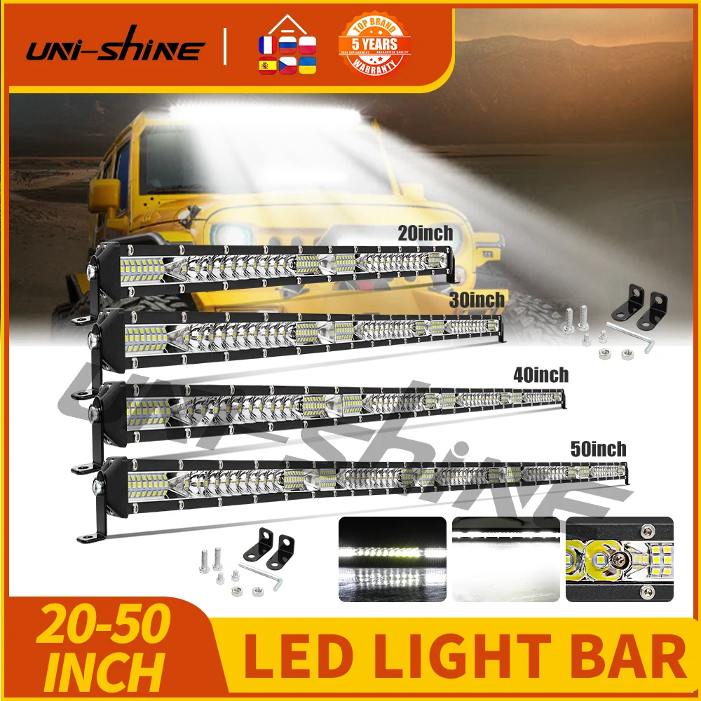 UNISHINE 20 pollici-50 pollici Slim Spot Flood Barra luminosa a LED Offroad 12V 24V Barra luminosa da lavoro a LED per auto 4x4 Camion ATV SUV Barca 6000K