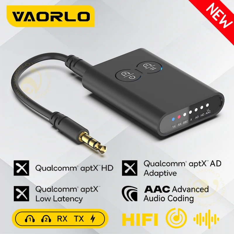 aptX-Adaptive AD/HD/LL AAC Trasmettitore audio Bluetooth Ricevitore Adattatore wireless multipunto per musica stereo HiFi AUX da 3,5 mm 2 in 1