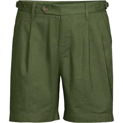 Pleated Linen/Cotton Shorts, Men, size: 32, regular, Green, Linen/Cotton-blend, by Lands' End