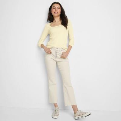 Cropped Flare Jeans, High Waisted, Women, size: 14, petite, Ivory, Cotton/Spandex/Polyester, by Lands' End