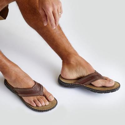 Nubuck Toe Post Sandals, Men, size: 7, regular, Brown, Leather, by Lands' End
