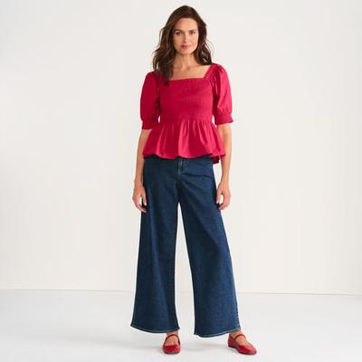 Recover Extra Wide Leg Jeans, High Waisted, Women, size: 16, regular, Blue, Spandex/Cotton-blend/Poly-blend, by Lands' End