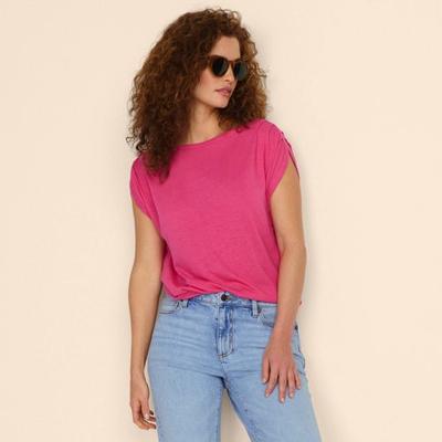 Linen Viscose Blend Boatneck Tee, Women, size: 14-16, regular, Pink, Linen/Viscose, by Lands' End