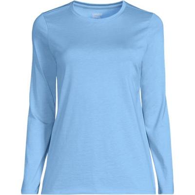 Supima Long Sleeve Crew Neck T-shirt, Women, size: 16-18, regular, Blue, Cotton, by Lands' End