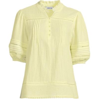 Ladder Trim Cheesecloth Popover Blouse, Women, size: 10-12, regular, Yellow, Cotton, by Lands' End