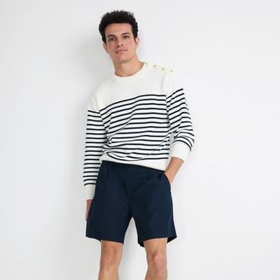 Pleated Linen/Cotton Shorts, Men, size: 40, regular, Blue, Linen/Cotton-blend, by Lands' End