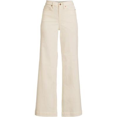 Wide Leg Jeans, High Waisted, Women, size: 10 30, regular, Ivory, Spandex/Cotton-blend/Poly-blend, by Lands' End