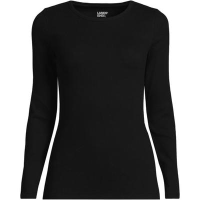 Womens Long Sleeve Micro Rib Top, Women, size: 10-12, petite, Black, Cotton/Spandex, by Lands' End