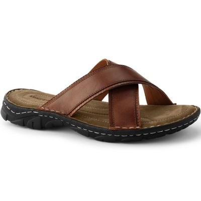 Crossover Sandals, Men, size: 8, regular, Brown, Leather, by Lands' End
