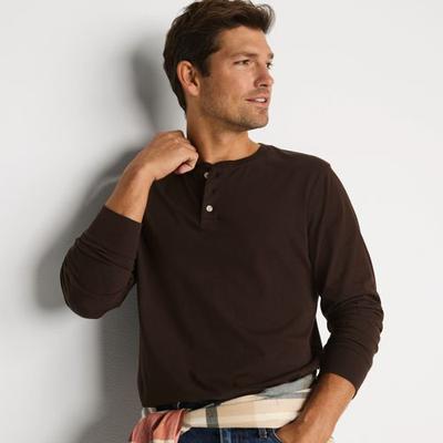 Super-T Henley Long Sleeve T-shirt, Men, size: 50-52, regular, Brown, Cotton, by Lands' End