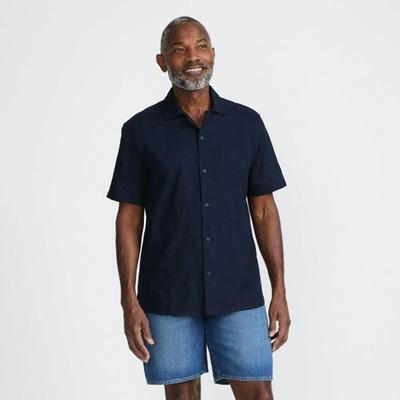 Textured Camp Collar Shirt, Men, size: 50-52, regular, Blue, Cotton, by Lands' End