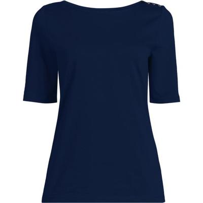 Supima Boatneck Button Shoulder Tee, Women, size: 16-18, regular, Blue, Cotton, by Lands' End