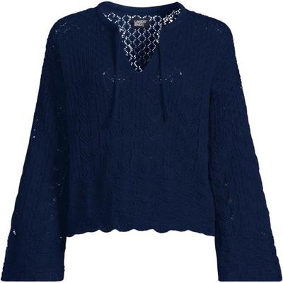 Cotton Pointelle Notch Neck Popover, Women, size: 14-16, regular, Blue, Cotton-blend/Poly-blend, by Lands' End