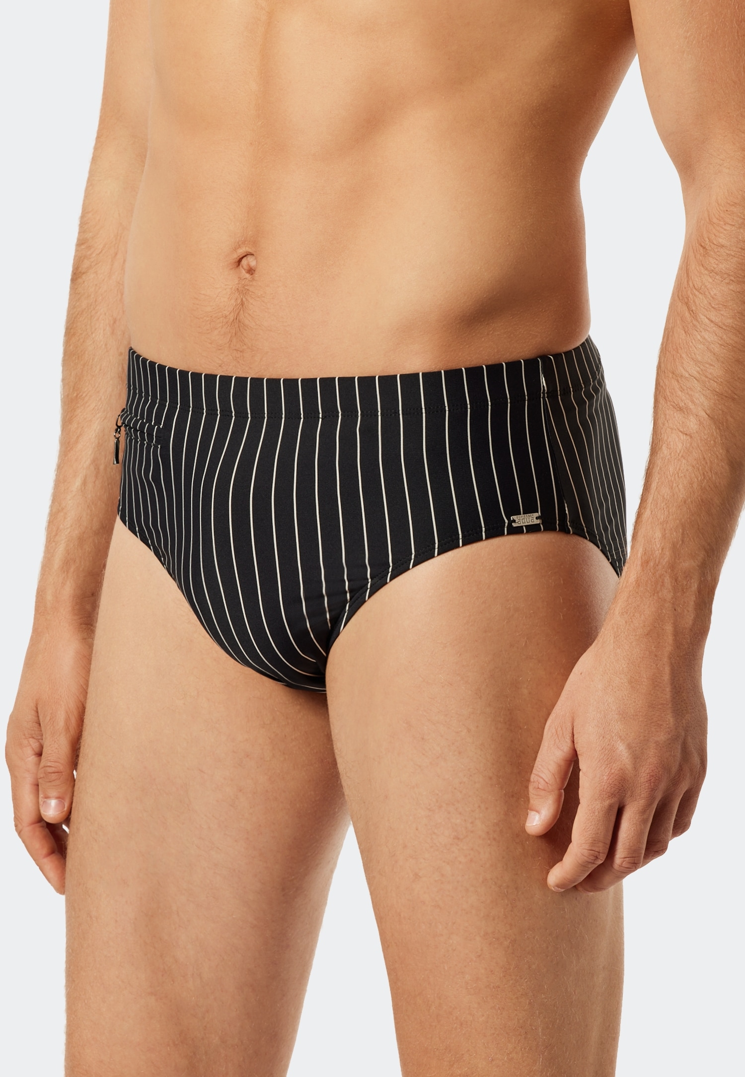 Badeslip SCHIESSER "Nautical Casual", Herren, Gr. 8, N-Gr, schwarz (000, schwarz), Baumwolle, Elasthan, unifarben mit Farbeinsatz, Badehosen, mit weißen Streifen Image