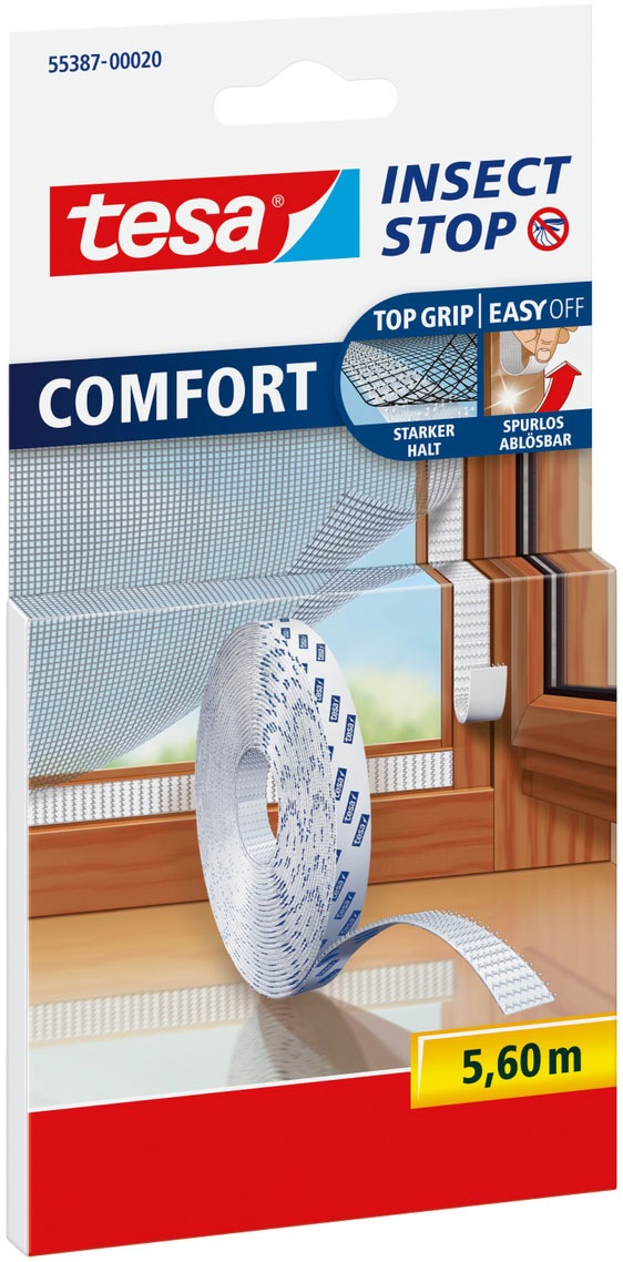 Insektenschutz-Fensterrahmen TESA "Insect Stop COMFORT selbstklebendes Klettband Ersatzrolle, 5,6m", weiß (gewebe: weiß), B:560cm H:1cm, Insektenschutzgitter, Klettband zur bohrfreien Fixierung am Fenster für Fliegengitter - weiß