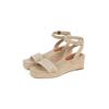 Keilsandalette TOMMY HILFIGER "TOMMY HILFIGER ESPAD MID WEDGE", Damen, Gr. 39, beige, Textil, Leder, modisch, Schuhe, Riemchensandale, Sommerschuh mit verstellbarer Schnalle