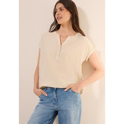 Kurzarmbluse CECIL, Damen, Gr. XXL (46), lila (pearl beige), Web, Obermaterial: 100% Viskose, unifarben, casual, lässig geschnitten hüftbedeckend, Rundhals, Kurzarm, Blusen, mit geschlitztem Ausschnitt und Knopfleiste Image
