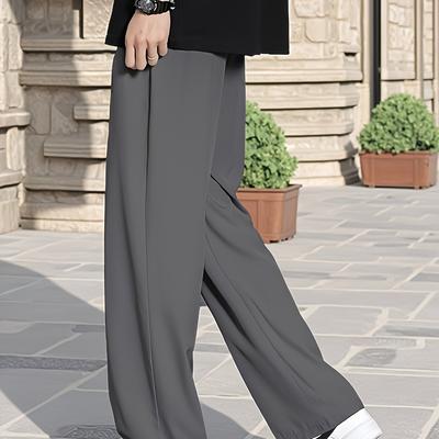 TEMU Men's Summer Thin Gray Drape Anti-wrinkle Pants, Loose Fit Casual Wide-leg Joggers With Drawstring, Suitable For Sports, Running, And Dating. Image