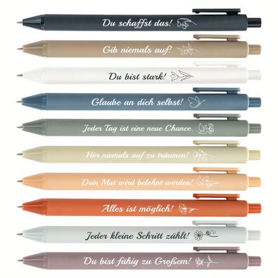 TEMU 10pcs Plastic Ballpoint Pens, Printed With German Words Of Encouragement, Black Ink, Office Gifts For Staff Volunteer Nurses Teachers Colleagues Team Building Retirement Gifts, Age14+ Image