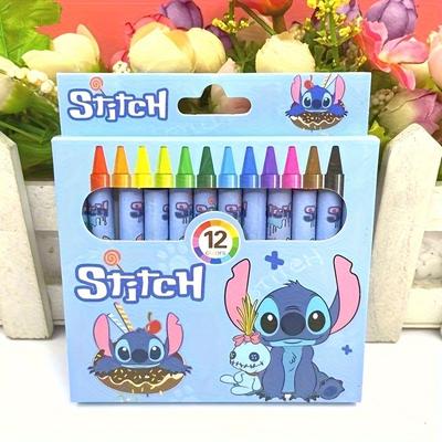 TEMU Stitch 12-color Crayon-style Art Sticks - Erasable Tip Markers With Vibrant Colors, Durable Plastic For Coloring Books, Sketching & Diy Crafts Image