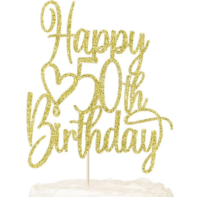 TEMU Fabulous 50th Birthday Cake Topper - Golden Glitter ' To ' Design, Bamboo, No Power Needed - Hello 50th Anniversary Party Decorations Image