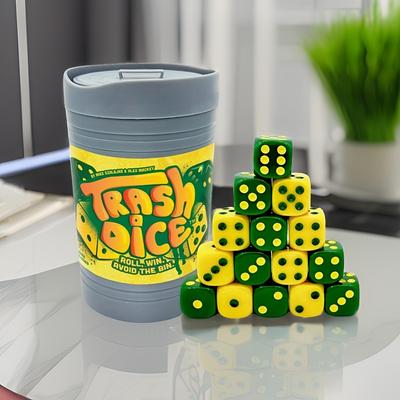 TEMU 1pc 40pcs Trash Dice - Fast- Family Dice Game With Double Rolls And Fun Challenges, Featuring Trash Can And Graffiti Stickers. Travel, Parties, And . Roll To Win And Avoid Being Thrown Trash!