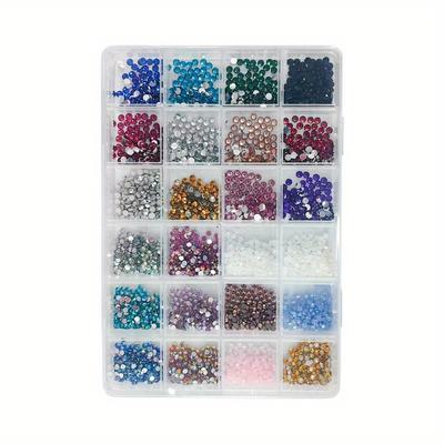 TEMU 24 Grids Nail Art Flatback Resin Rhinestones, 24 Color 2/3/4mm Resin Set, Accessories For Manicure Decoration, Colorful Suitable For Diy Fashion Shoes, Clothing, Makeup And Bags Image