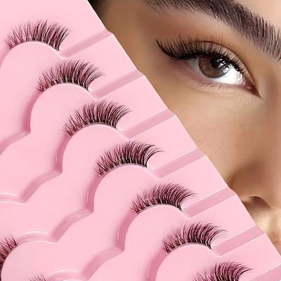 TEMU 7 Pairs Fluffy Transparent Stem Cat Eye Mink Eyelashes, Large Half-eye Lashes For Beginners, Reusable Image
