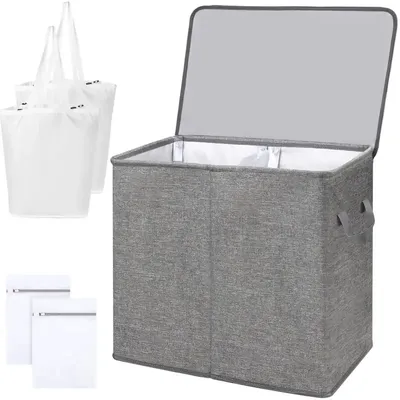 Laundry Hamper with Lid & Removable Bags, Large Collapsible Laundry Basket for Bedroom Bathroom