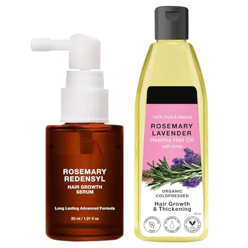 Hair Growth Combo – Redensyl Serum (30ml) & Rosemary Lavender Hair Oil (120ml) | With 4% Anagain, 1% Melanogray, Caffeine, Biotin, Keratin, Tea Tree, Chia Seeds & Rice Water